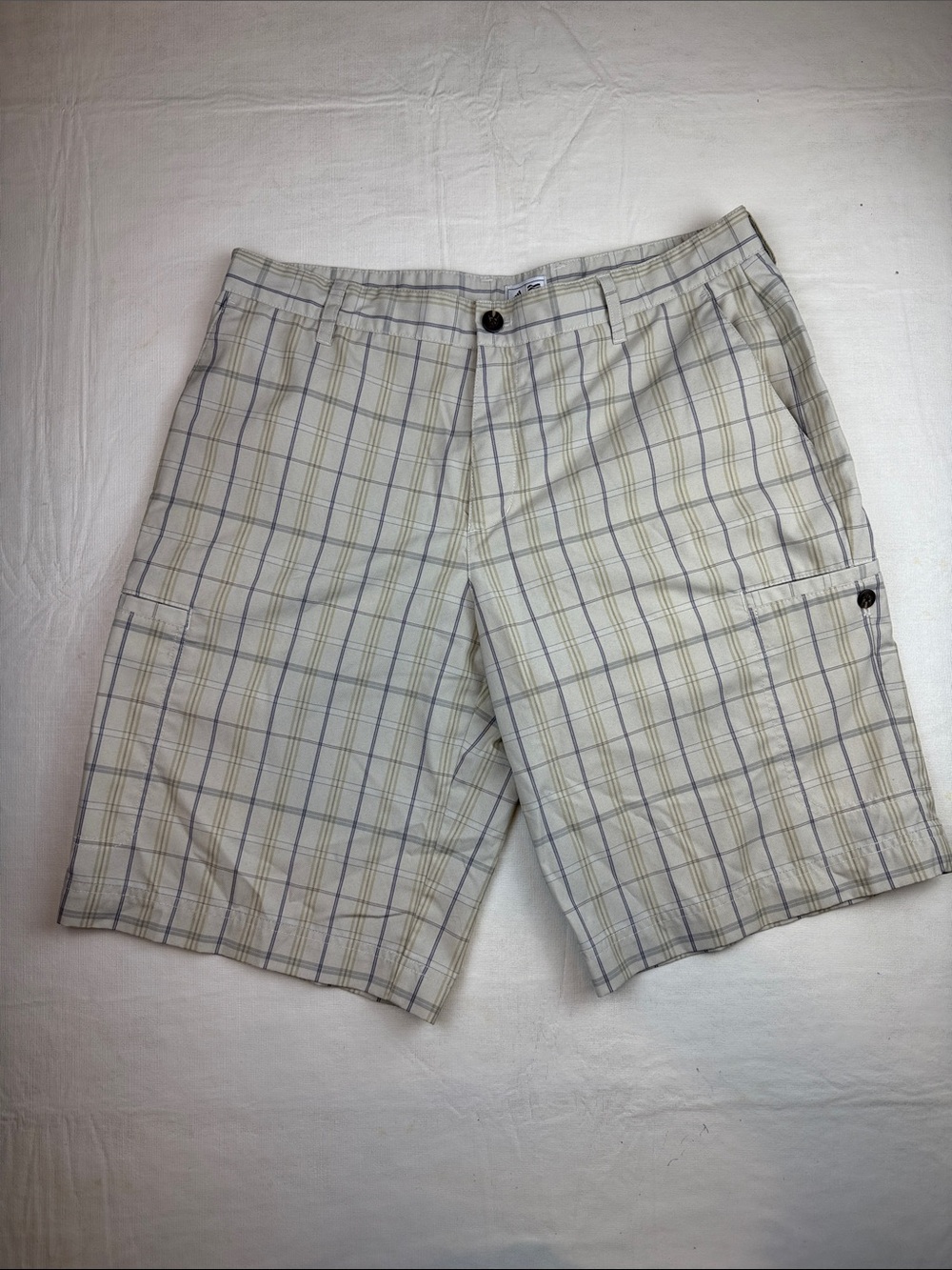 adidas Men's Beige Tan Gray Plaid Golf Shorts Pockets Size 34